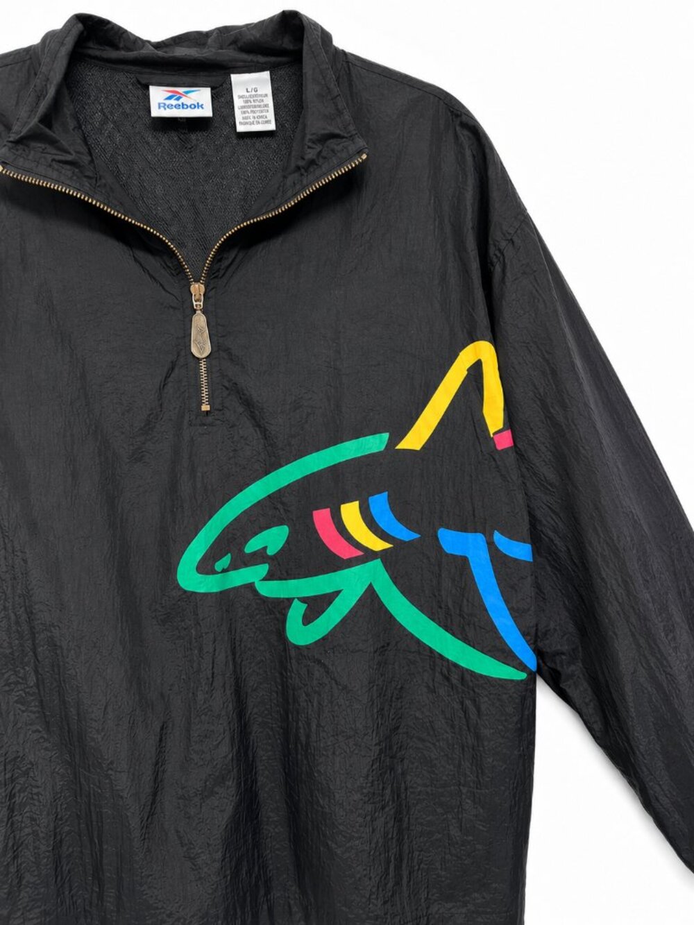 VTG Greg Norman Collection Reebok Shark Logo Black Half Zip Windbreaker - Large